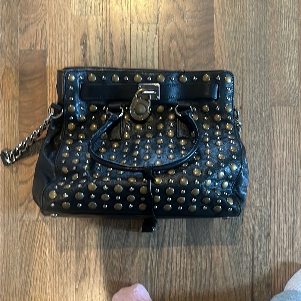 Black Studded Shoulder Bag with Structured Design